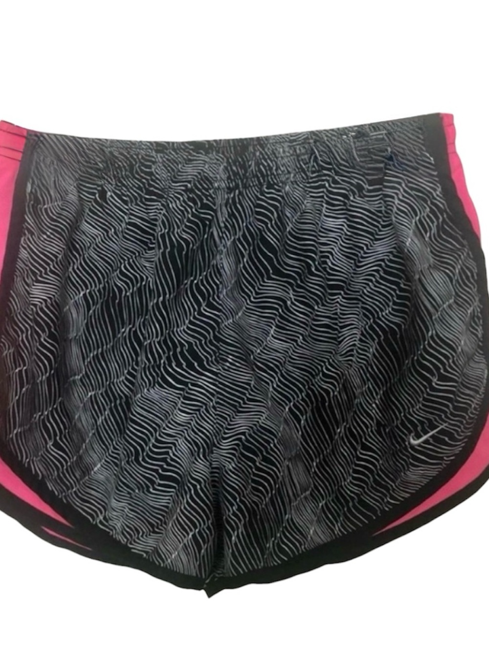 Nike Dri-FIT Tempo Running Shorts M Black White Wave Print Pink Trim - Picture 2 of 4